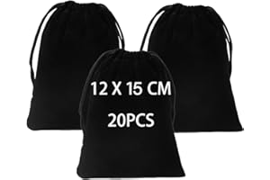 KEAIDUO 20pcs Velvet Drawstring Bags, 12 * 15cm(4.72 x 5.91inch) Reusable Velvet Small Gift Jewellery Bags for Wedding Party Valentine's Christmas Black