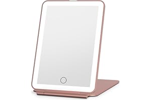 ‎FUNTOUCH Funtouch Make-up Mirror with Lighting, Rechargeable Portable Travel Mirror Illuminated, 3 Colours Lighting Mirror Travel, Dimmable Touch Screen, Foldable Cosmetic Mirror with Light (Rose Gold)
