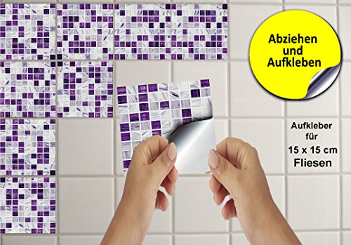 30 stück Fliesenaufkleber für Küche und Bad (Tile Style Decals 30xTP 12 – 6in- Grape) | Mosaik Wandfliese Aufkleber für 15x15cm Fliesen | Fliesen-Aufkleber Folie | Deko-Fliesenfolie für Küche u. Bad (15cm – 30 stück, Traubenfarben) - 3