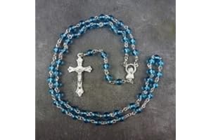 R. Heaven Bright blue round glass rosary beads with silver crucifix 50cm long