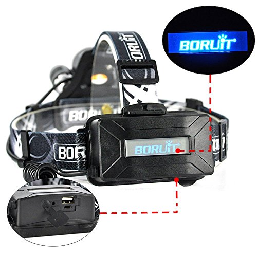 Boruit Led stirnlampe kopflampe 2016 LED-Scheinwerfer, super heller nachladbarer Hauptfackel-LED-Scheinwerfer mit 4 Modi, XM-L2 + 2XP-E LED wasserdichte Zoomable Kopf-Fackelampe für das Wandern des kampierenden kletternden das Radfahren-Fischensicherheits-Lichtes - 2