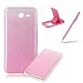 Produktbild Schutzhülle für Galaxy J3 2017 Hülle Weiches Silikon Glitzer Tasche Case, Samsung Galaxy J3 2017 Hochwertig Leicht Gummi Schutz Hoch Handyhüllen Schale Etui, Herzzer Modisch Luxus Silikon Bunt Hülle [Farbverlauf Gradient Farbe] Regenbogen Bling Ultradünn Slim Schutztasche Hülle Bumper Case Back Cover für Samsung Galaxy J3 2017 + 1 x Frei Handy Halterung Ständer + 1 x Frei Touch Pen Stift Stylus - Hell Rosa