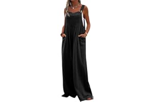 PADOLA Combinaison Femme Salopette Lin Femme Combinaison été Fluide Décontractée Ample Salopettes sans Manches Bretelles Chic Jumpsuit avec Poche Jambes Larges Overalls Robe Longue