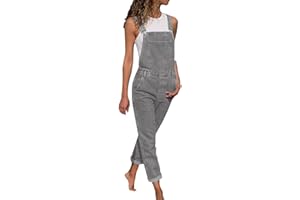 GENERIC Denim Overalls for Women Loose Fit Jean Denim Bib Jumpsuit High Waist Denim Dungarees Casual Loose Sleeveless Overalls Rompers Adjustable Straps with Pockets