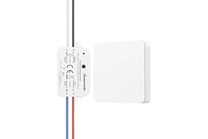 DEWENWILS Interrupteur sans Fil d'Éclairage, 1 Récepteur et 1 Émetteur Mural avec Pile, Portée de 30 m, Pas de Recâblage Nécessaire, Kit Interrupteur RF 433Mhz pour Lampe jusqu'à 2300W, Blanc