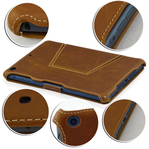 MANNA Ultraslim iPad Mini 3, Mini 2 Retina, Mini – Schutzhülle Hülle Case Tasche Kunstleder, braun Easystand – einfach aufstellbar Autosleep-Funktion CleverStrap Kopfstützenbefestigung - 3