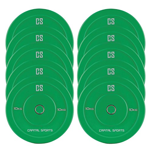 CAPITAL SPORTS Nipton Bumper Plates 5er Set Hantelscheiben Hartgummi-Gewicht-Scheiben für Langahantel-Training (Farben und Gewichte nach Wahl, Hartgummi, 50,0 mm)