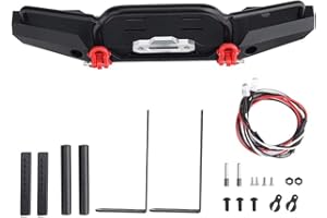 DILWE RC Car Frontstoßstange, Metall Frontstoßstange mit LED-Leuchten für 1/10 Traxxas TRX-4 SCX10II 90046 Fernbedienung Crawler Car(flach)