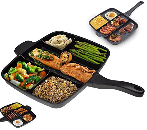 WTC exklusive 5 in 1 Multipfanne Marmor Keramik Beschichtung Frühstückspfanne Multifunktionspfanne All in One Pfanne Frühstückspfanne Bratpfanne Grillpfanne multifunktional (schwarz)