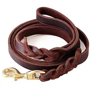 Fairwin Leather Dog Leash 6 Foot - Braided Heavy Duty Training Leash for Large Medium Small Dogs Running and Walking (M:Width:5/8