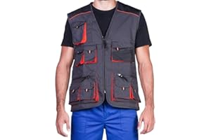 MAZALAT work wear Gilet da Lavoro Uomo Multitasche, Senza Maniche, Giacca da Lavoro, Grigio, Abbigliamento da Lavoro, Qualita