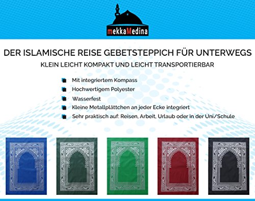 mekkaMedina TOP QUALITÄT islamischer Gebetsteppich Reiseteppich Outdoorteppich für unterwegs mit Kompass Prayer Rug Muslim Teppich WASSERDICHTES MATERIAL … (schwarz) - 4