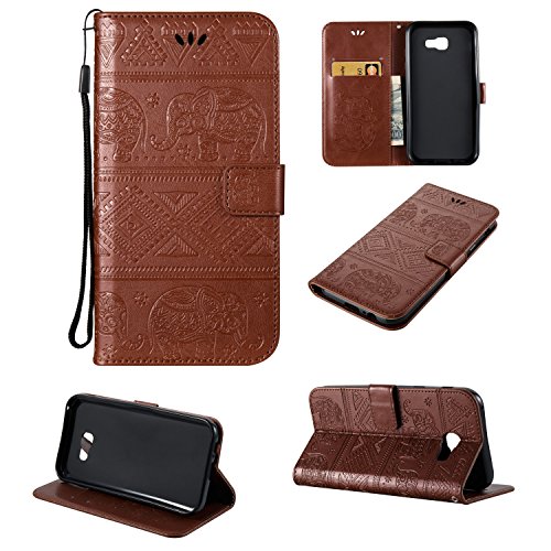 Samsung Galaxy A7 2017 Case , Samsung Galaxy A7 2017 Leather Case , Samsung Galaxy A7 2017 Wallet Case ,COZY HUT® Elegant Tribal Elephant Pattern Design Leather Wallet Case [with Lanyard Strap/Rope] for Samsung Galaxy A7 2017, Premium Flip Wallet with Card-Slot Kickstand and Magnetic Clip, Book Style Design Protective Folder Case Cover for Samsung Galaxy A7 2017 - Brown Elephant