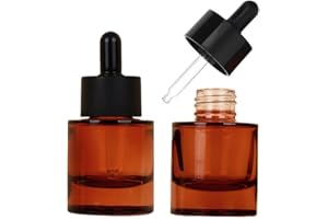 VASANA Glas-Tropfflaschen, dickes Glas, für ätherische Öle, auslaufsichere Flaschen mit Augentropfen, Deckel, Parfüm, Probenflaschen, Essenzen, Flüssigkeiten, Kosmetikbehälter, Bernstein, 2 Stück