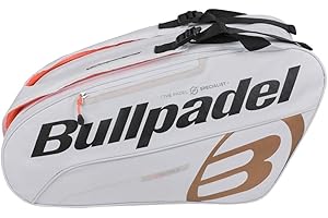 Bullpadel - Weiße Schlägertasche mit schwarzen und orangen Details, mit Schlägertaschen, Fach für Kleidung oder Ausrüstung und Zusatztaschen, gepolsterte und Handgriffe für