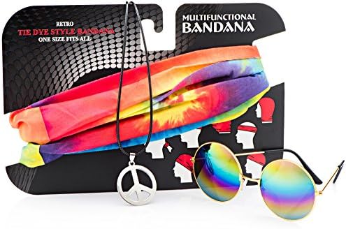 Hippie Accessories Set for Women &amp; Men with Glasses, Peace Sign &amp; Headband