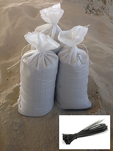 50 x Hochwassersäcke PP 30 x 60 weiß für 15 kg Sand + 50 Kabelbinder 3,6 x 200 schwarz
