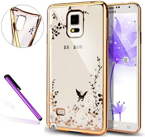 Samsung Galaxy Note 4 Case,LEECO Galaxy Note 4 Plating Case Soft Shell TPU Flower fit Protective Case Cover for Samsung Galaxy Note 4 Gold and White by LEECO