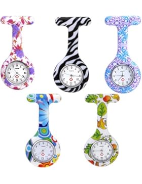 JSDDE 5er Set Krankenschwesteruhr Schwesternuhr Pflegeruhr Silikon Taschenuhr Broschenuhr Quarzuhr Uhren Set