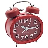 kleiner roter wecker Wecker Analog Laut und mit Nachtlicht - Drücken Sie einmal auf die Lichttaste, um das Nachtlicht zu aktivieren, leicht zu lesen in der Nacht. Doppelter Glockenalarm, lauter Alarmton, perfekt für schwere Schläfer.