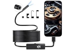 BlueSwan Camera Endoscopique 1920P HD - 8 LED Réglables, Endoscope Étanche IP67, sans WiFi Câble Semi-Rigide de 5 m - Camera Inspection Compatible Android/iOS, pour Réparation Auto & Plomberie