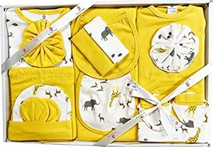 My Tiny Wear 14 Pieces Full Sleeves New Born Baby/Infant Gift Set for Boy & Girls Cotton Clothing Set (0-3 Months) (Yellow)