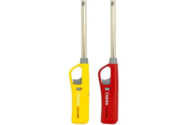 DEBIRE Steel-Plastic Kitchen Gas Lighter - Long Lasting, Refillable, Flame Adjustable Lighters Premium Kitchen Tools Lighter for Gas Stove, Candles 26mm, (Yellow/Red) (Pack of 2)