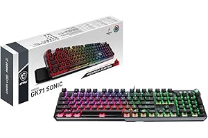 MSI VIGOR GK71 SONIC RED FR Clavier Gaming Mécanique,AZERTY FR,Switches Sonic Red,Touches ClearCaps,Raccourcis Multimédia,Repose-Poignets Ergonomique,Mystic Light,USB 2.0,Pleine Taille Noir