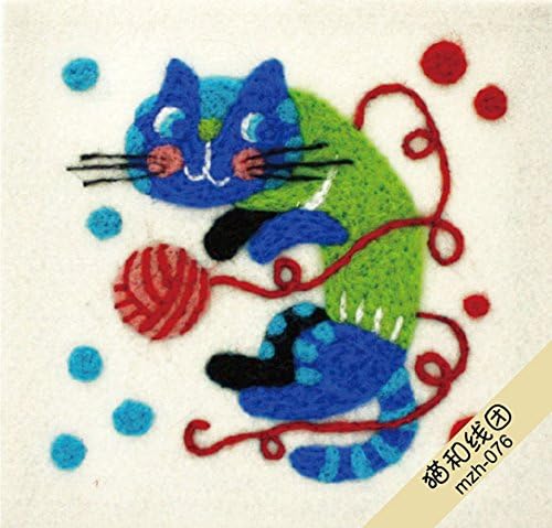 Handidi DIY Needle Felting Starter Kit,Wool Felt Kit, DIY Gift, Cartoon, Cat And Ball Of String , FT-076, Size 6 in X 6in