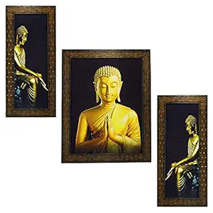 Indianara 3 PC Set of Gautam Budha Paintings (1198) Without Glass 5.2 X 12.5, 9.5 X 12.5, 5.2 X 12.5 inch