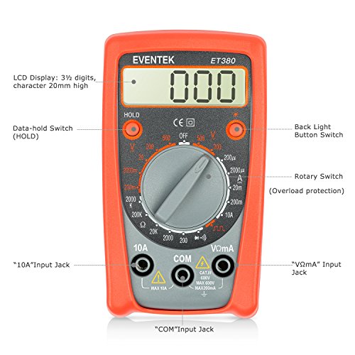 Digital Multimeter, Eventek ET380 Mini Multi Tester Spannung AC/DC, DC Strom, Diode,Widerstand, Ausgangswelle Rechtecksignal - 2