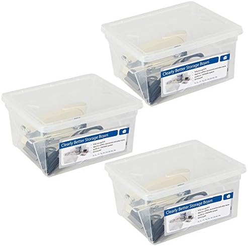 Bundle - Keter Multi-Use Plastic Stackable Storage Box Home and Office Organiser Compartment Set of 3 - Transparent 2L