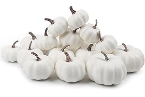 Larber 18PCS Artificial Pumpkins,Fake Foam Pumpkins,Foam Pumpkins for Halloween,Thanksgiving,Painting,Fall Table Decor(White)