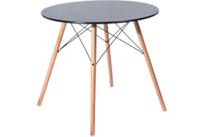 ‎H.J WEDOO H.J WeDoo Esstisch Rund Küchentisch Modern Retro Kaffeetisch mit Buche Holz Beine Schwarz 80 x 75 cm