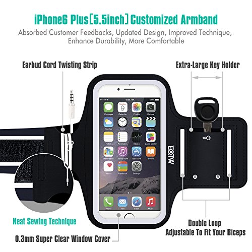 EOTW Fascia da Braccio Bracciale Sportiva per Smartphone Samsung Asus LG iPhone 6/6S Plus da Corsa Maratona Palestra Running Jogging (5,5 inch,Nero)