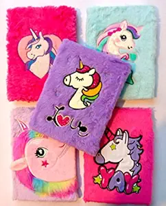 MSGH Soft Plush Feather/Lovely Notebook Diary with Different Design for Girls (Design: Unicorn)- 1 pcs only