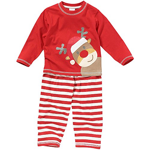 Childs Boys Girls Cute Christmas Reindeer Striped Pyjamas - Red - 6/12 Months
