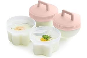 AYADA Cuiseur à Oeufs (Lot de 4), Braconnier d'Oeufs Antiadhésif Pocheuse à Oeufs Pocheuse Coupelles à Oeufs avec Pinceau Coquetier Oeuf Moules Egg Poachers Egg Maker Easy Egg Cooker Rose