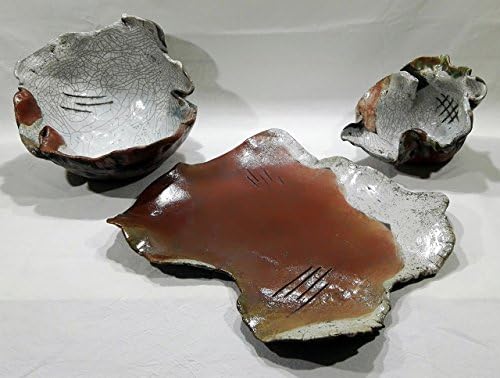 Set of 2 Bowls and 1 Decorative Tray Raku Japanese Ceramic - Handmade - Unique Piece by Mosraku