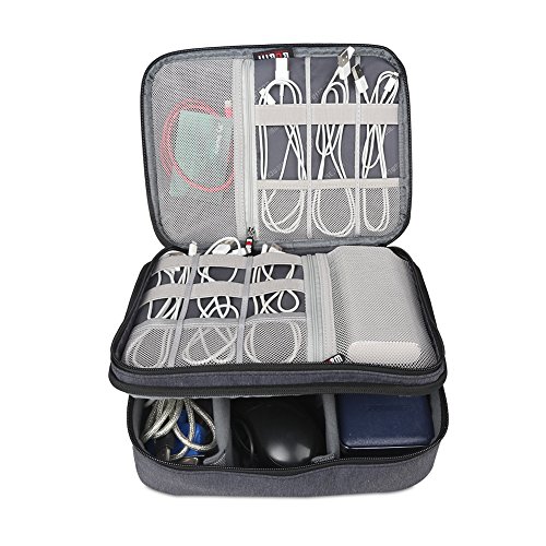 BUBM Mehrfachfunktion Kabelorganiser Tasche Reisetasche mit Doppelschichten für Elektronische Zubehöre wie Netzteil, Maus und USB Stricks(Groß, Schwarz) - 5