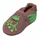  Froschi beige-grün Ledermix 240G Wildleder Lauflernschuhe Lederpuschen Hausschuhe Krabbelschuhe Baby -mit Gummisohle- Gr.19-31 (21/22)