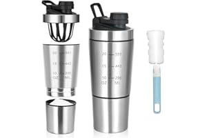 KBIBCK Shaker per Proteine in Acciaio Inox, 600+200ML Shaker per Proteine Fitness con Scomparto per Polveri, Senza BPA, per Palestra, Allenamento, Fitness, Sport