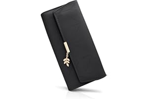 GOUNNU Geldbörse Damen im Langformat, Portemonnaie Gross für Frauen PU Leder mit 9 Kartenfächern Lang Portmonee Damen Geldbeutel groß mit Reißverschluss Münzfach und Vielen Fächern (C-schwarz)