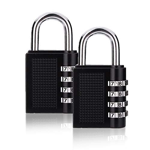 Preisvergleich Produktbild GOCHANGE 2pcs Kombinations-Zahlenschloss aus Aluminium ,Vorhängeschloss mit 4 - stelligem Zahlencode, für sporthalle spind, gepäck koffer schlösser, aktenschränke, die toolbox, schwarz