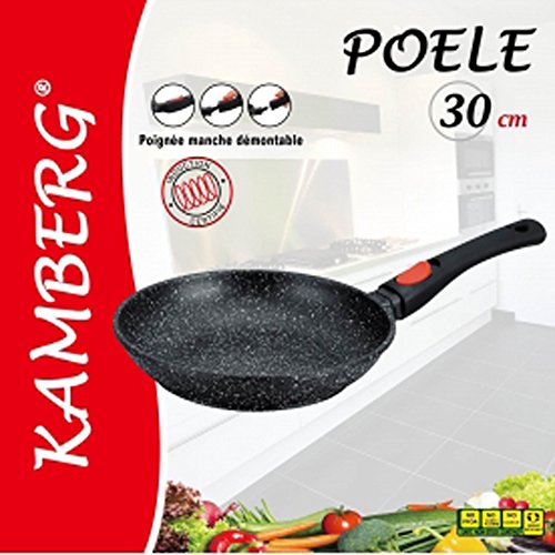 Kamberg - 0008024 - Poêle 30 cm - Manche Amovible - Fonte d'Aluminium - Revêtement type pierre - Tous feux dont induction - Sans PFOA