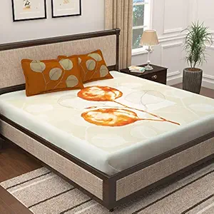 Story@Home Tevel Gold Premium Collection 300 TC Fine Cotton - Abstract Pattern Bedsheet with 2 Pillow Covers ? for Bedroom Home Kids Room - Beige and Musturd