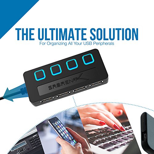 Sabrent USB HUB – 4-Port USB 2.0 Hub mit einzelnen Schalter und einzelnen LEDs (HB-UMLS) - 5