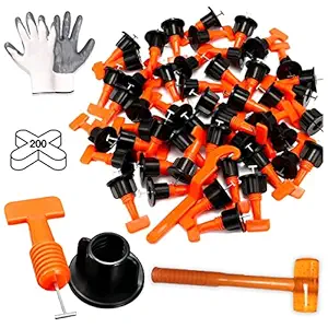 Buildingshop ISO 9001 Tile Leveling Clip Resuable/Tile Leveling System Kit Needle 1.5 MM, Suitable for Floor Tiles (Pack of 50/1 Pc Mallet / 2 MM-200 Tile Spacer/Cut-Res Gloves) (Pack of 50)