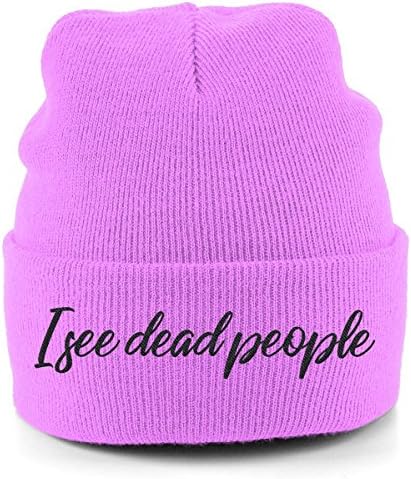 Cuffed Beanie I See Dead People Beanie Hat For Women (Pink)