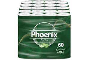 Phoenix Toilet Rolls – 60 Pack | 3 Ply Aloe Vera Scented Toilet Paper | Bulk Buy, Soft, Quilted, Sustainably Sourced, Eco- Friendly Luxury Bathroom Tissue